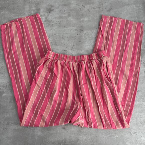 HG Linen Blend Pants Pink Striped Pull on elastic waistband womens size large - Picture 5 of 5